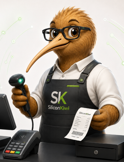 SiliconKiwi cashier mascot ready to help with VPS orders